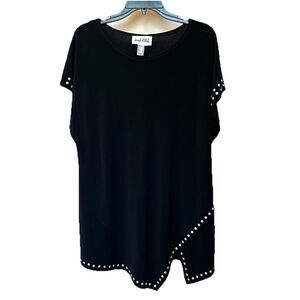 VTG Joseph Ribkoff Top Women 10 Asymmetrical Cap Sleeve Timeless Studs Black
